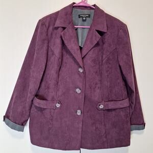 Perceptions Woman Plum Purple Faux Micro Suede Blazer 16W